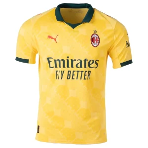 AC Milan Third Kit 25/26 front, yellow with green accents, polo neck collar.