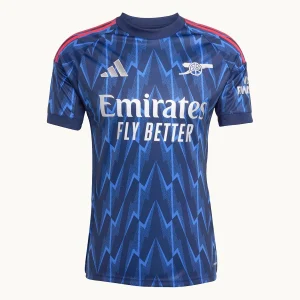 Arsenal Away Kit 25/26, front view with Night Indigo base, lightning bolt pattern, and crew neck collar.