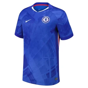 Chelsea Home Kit 25/26, front view in Rush Blue with white and red accents, featuring V-neck collar and club crest.
