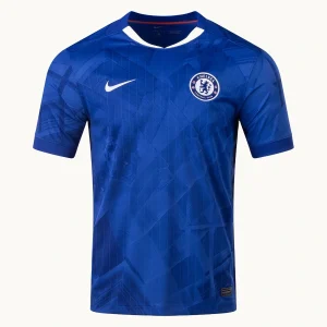 Chelsea Home Kit 25/26, front view in Rush Blue with white and red accents, featuring V-neck collar and club crest.