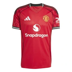 Manchester United Home Kit 25/26, red shirt with black and white accents.