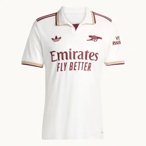 Arsenal Third Kit 25/26, white with maroon and gold accents.