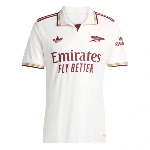 Arsenal Third Kit 25/26 in cloud-white with maroon and gold details