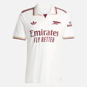 Arsenal Third Kit 25/26, white with maroon and gold accents.