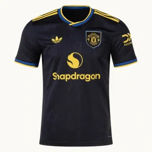 Manchester United Third Kit 25/26, black with yellow and blue accents.