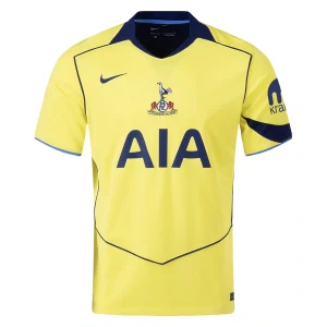 Tottenham Hotspur Third Kit 25/26, yellow shirt with blue accents and retro collar.